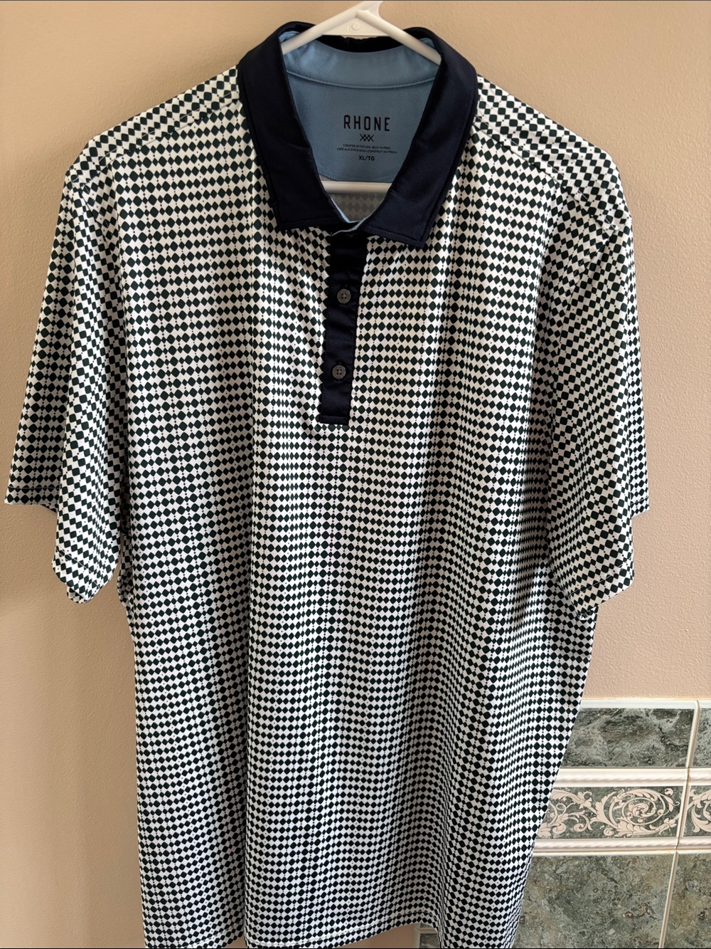 RHONE Golf Sport Polo Green & Navy Micro-Check